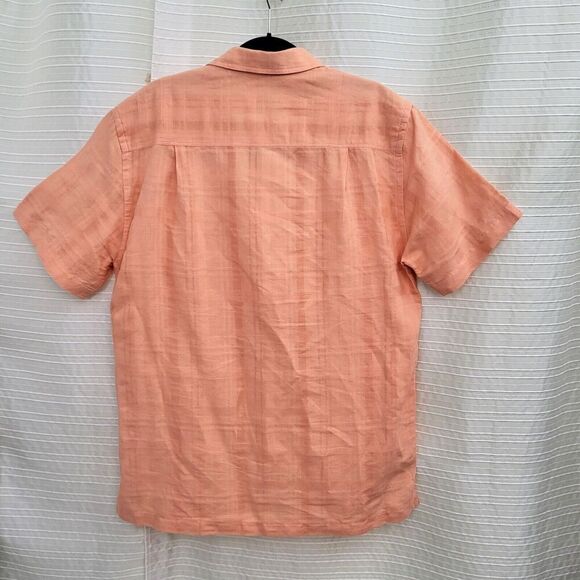 Tommy Bahama Squarely There Camp Shirt Linen Blend Light Tangerine Men's Small - Picture 3 of 7